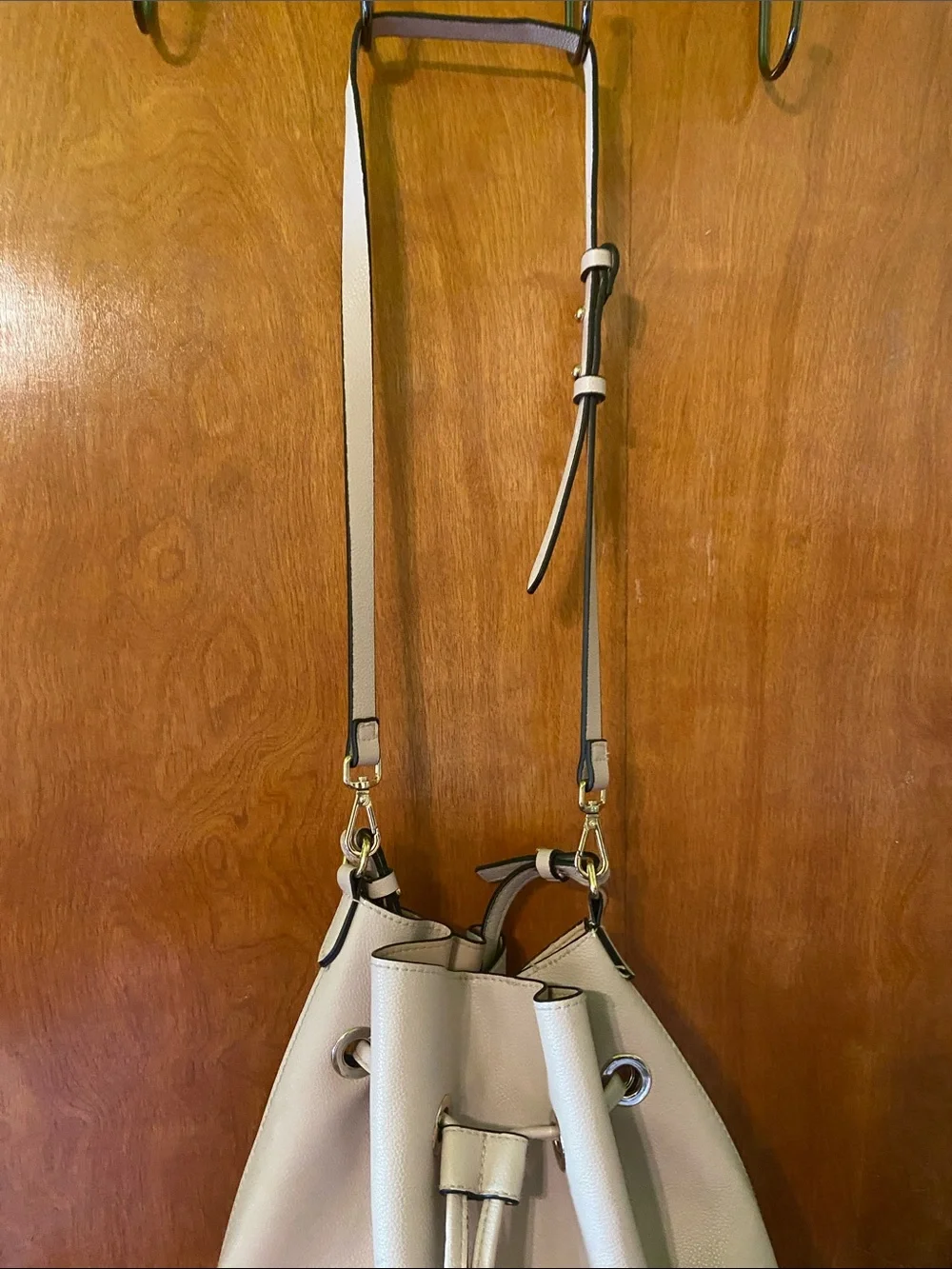 H&M Cream Drawstring Hobo Bag with Gold Hardware